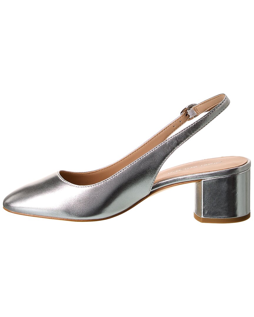 Stuart Weitzman Bridgt 50 Кожаные туфли-лодочки Slingback, серебряный — фото 2