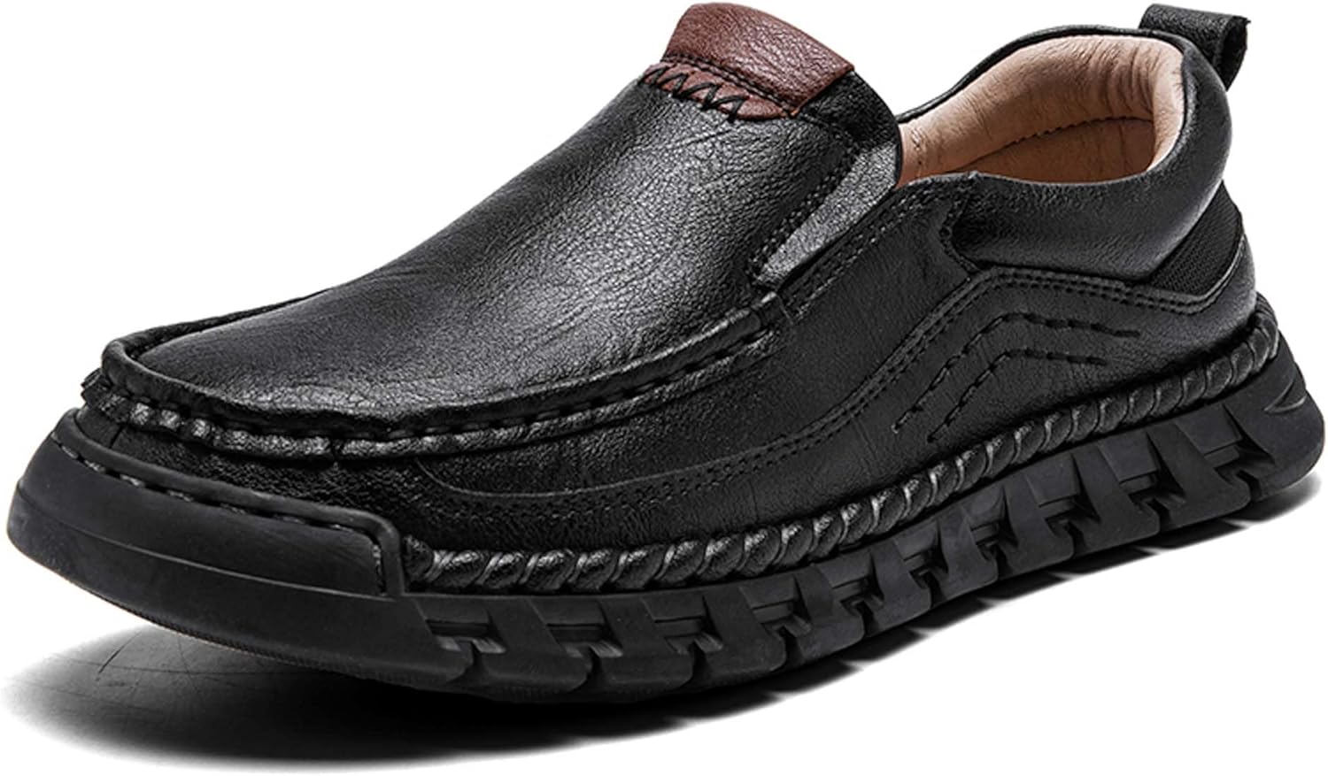 

Мужские премиальные кожаные повседневные прогулочные туфли, лоферы, мужские слипоны, деловые повседневные туфли, обувь для вождения, мягкие, удобные, износоустойчивые, ручная строчка Generic, черный