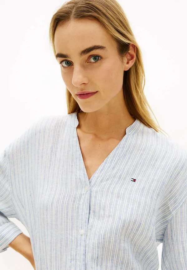 Блузка свободного кроя с короткими рукавами Tommy Hilfiger, Chalk Stp Ecru Blue Orbit — фото 4