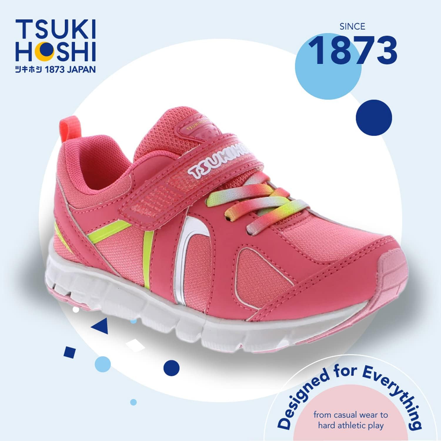 Детские кроссовки TSUKIHOSHI Rainbow Kids - с застежкой на ремешок, пригодные для стирки в машине, с широкой носочной частью и противоскользящими, немаркими подошвами, для детей 4-12 лет, коралл — фото 3