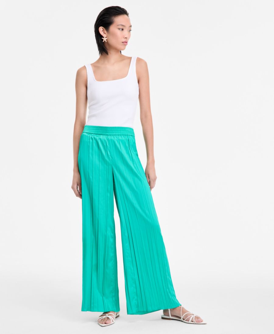 

Женские широкие брюки из жатого атласа INC International Concepts, Surf Green