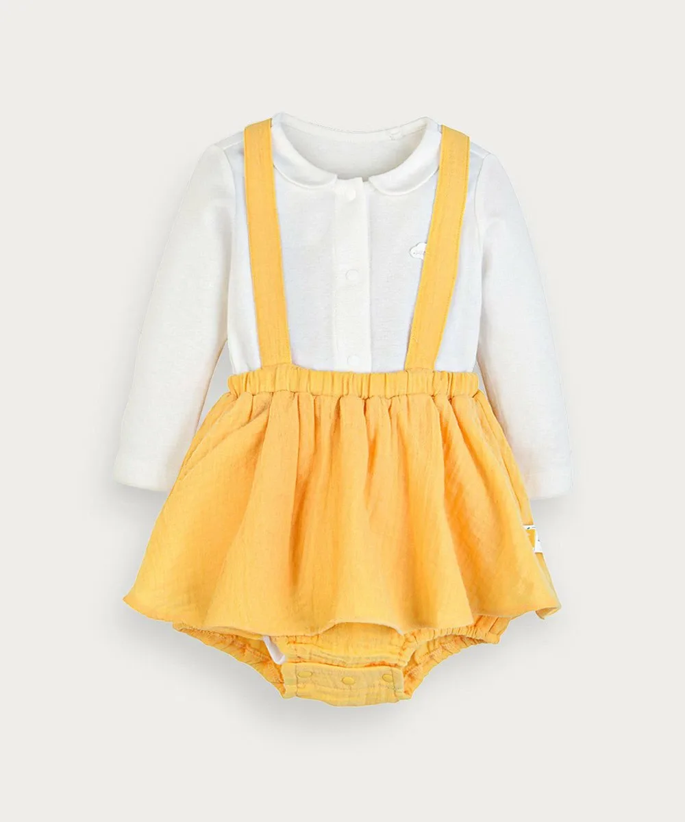 Боди с длинными рукавами и короткая юбка-комбинезон Moimoln, Yellow — фото 2