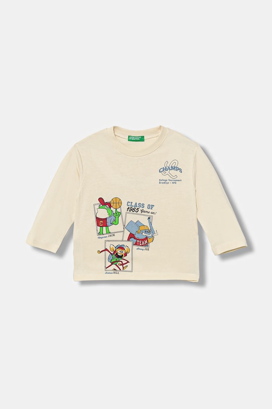 

Детская хлопковая кофта с длинным рукавом United Colors Of Benetton, бежевый
