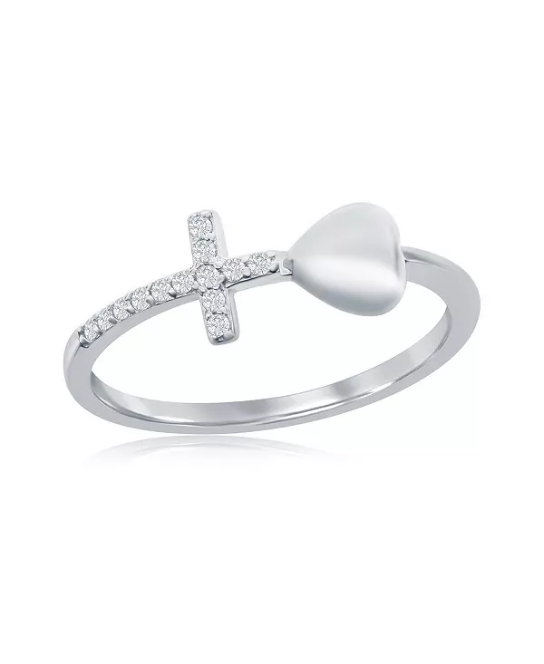 

Кольцо из стерлингового серебра с сердцем и крестом из фианита Simona, silver