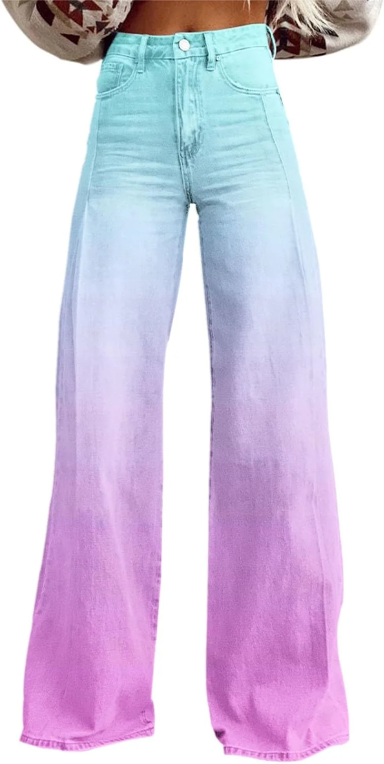 

Женские джинсы flare с градиентом, high waist, wide leg