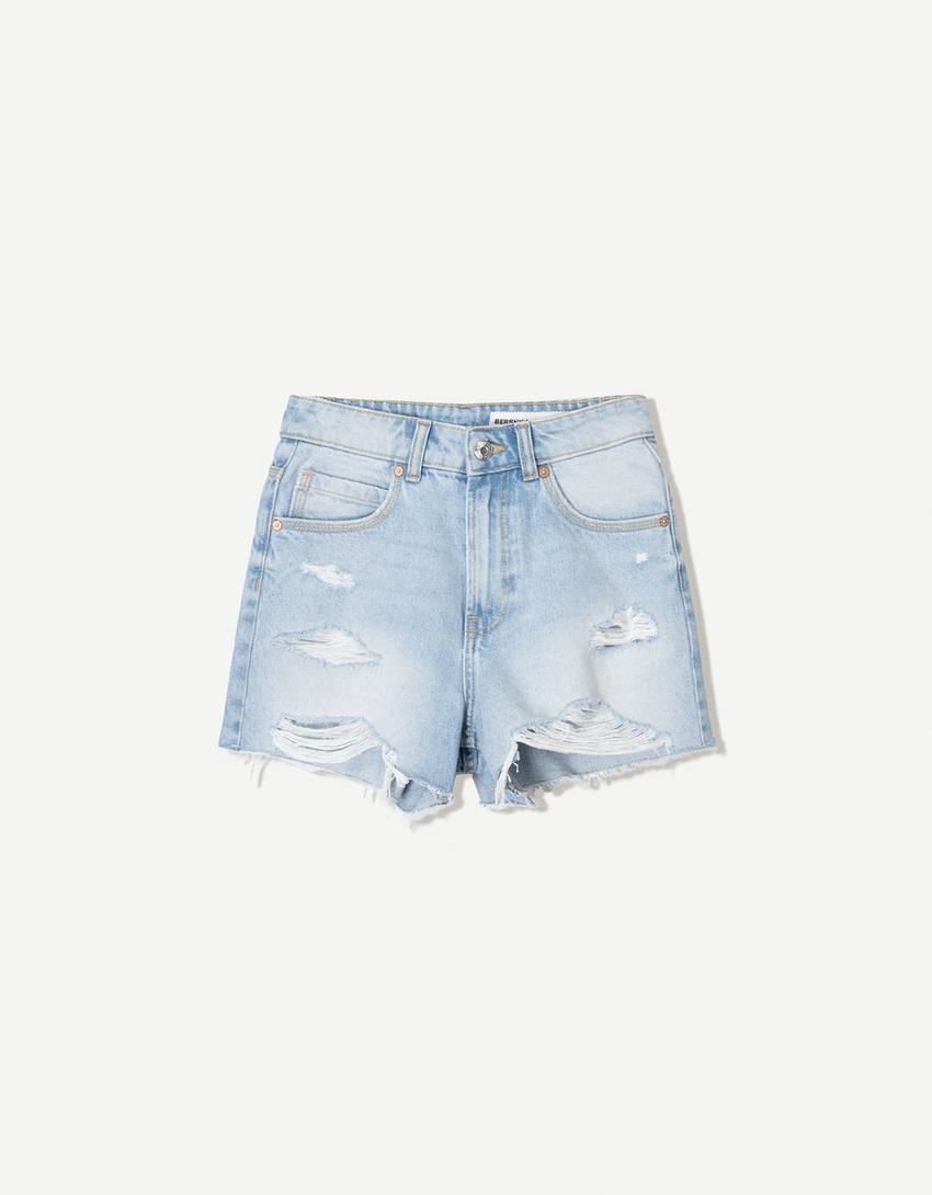 

Рваные джинсовые шорты Bershka, голубой