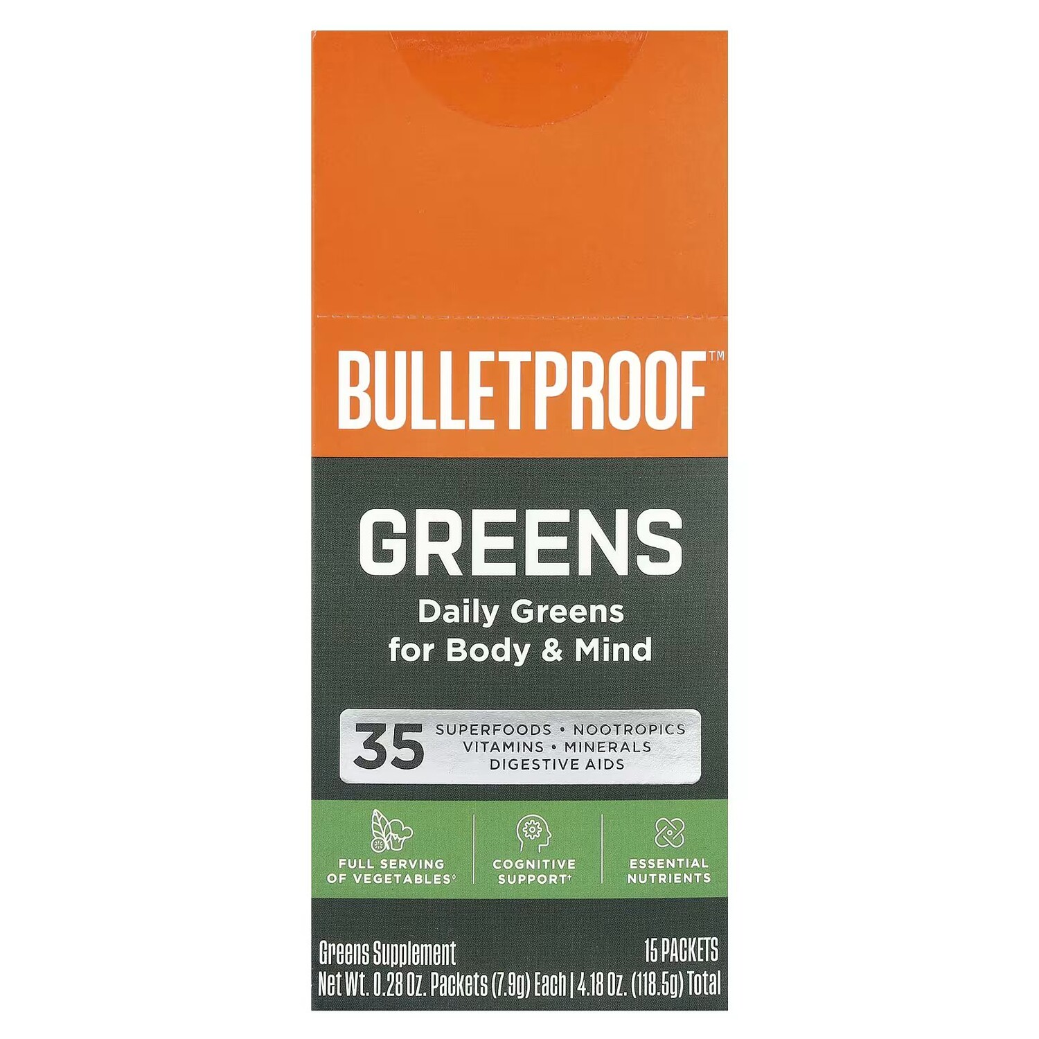 

Зелень, 15 пакетов по 0,28 унции (7,9 г) каждый Bulletproof