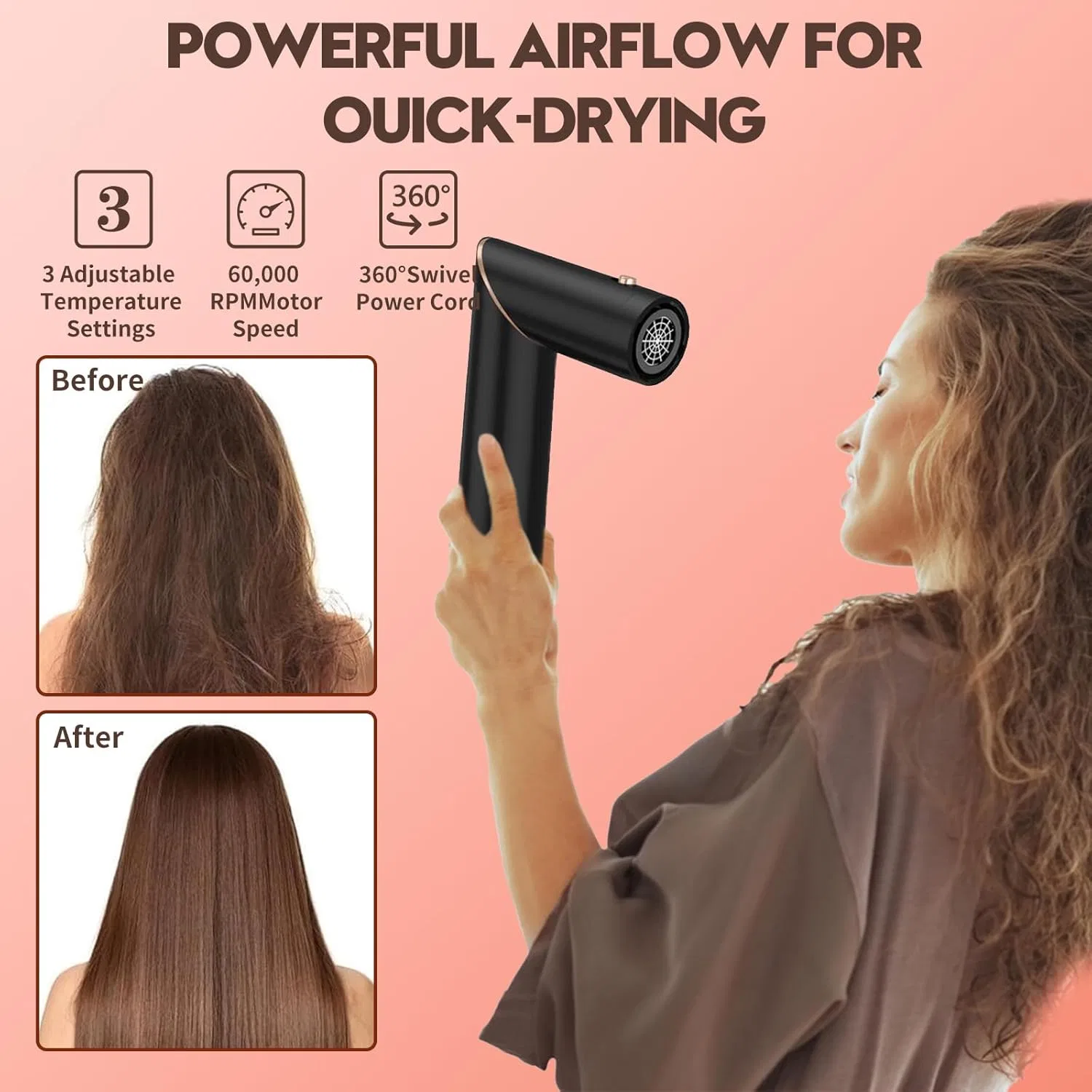 Набор для укладки волос Airstyler 6-в-1, складная расческа с горячим воздухом Agrdeed — фото 2