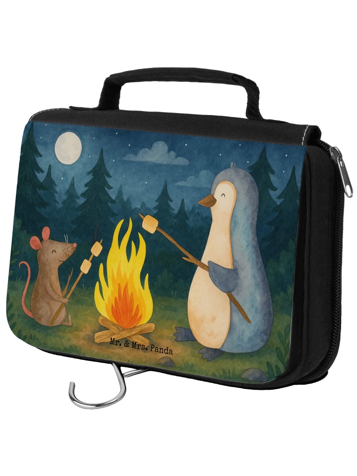 

Mr. & Mrs. Panda Косметичка с изображением пингвина у костра, без слогана, белого цвета