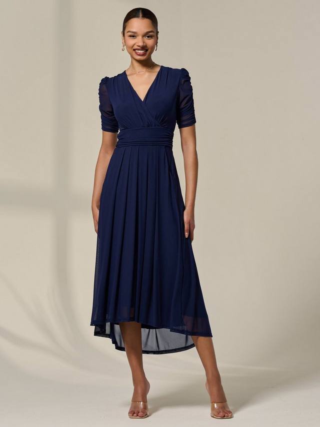 

Платье миди с пышными рукавами для миниатюрных Jolie Moi, Navy