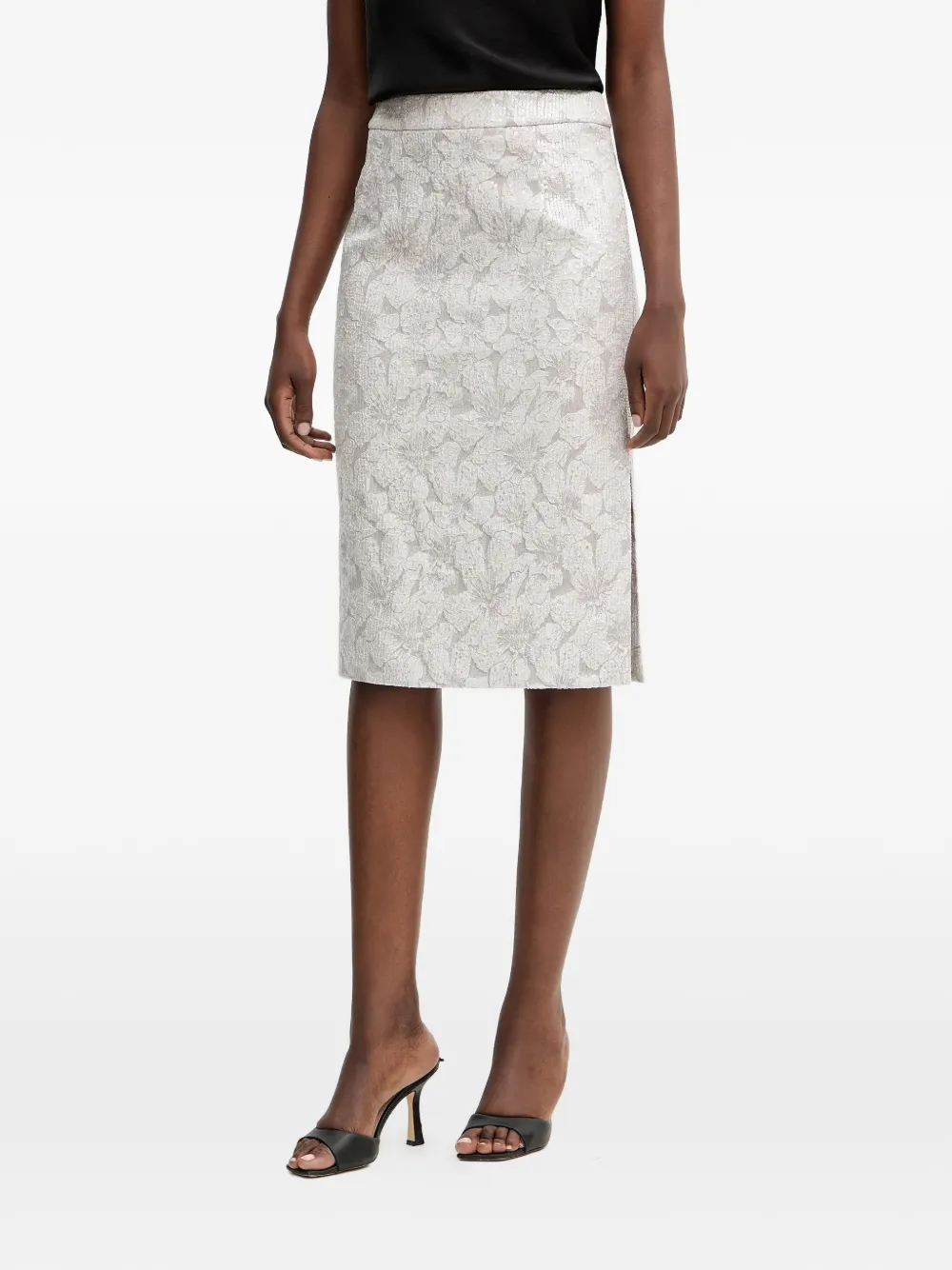 

Миди-юбка с цветочным принтом и разрезом Luisa Spagnoli, серый