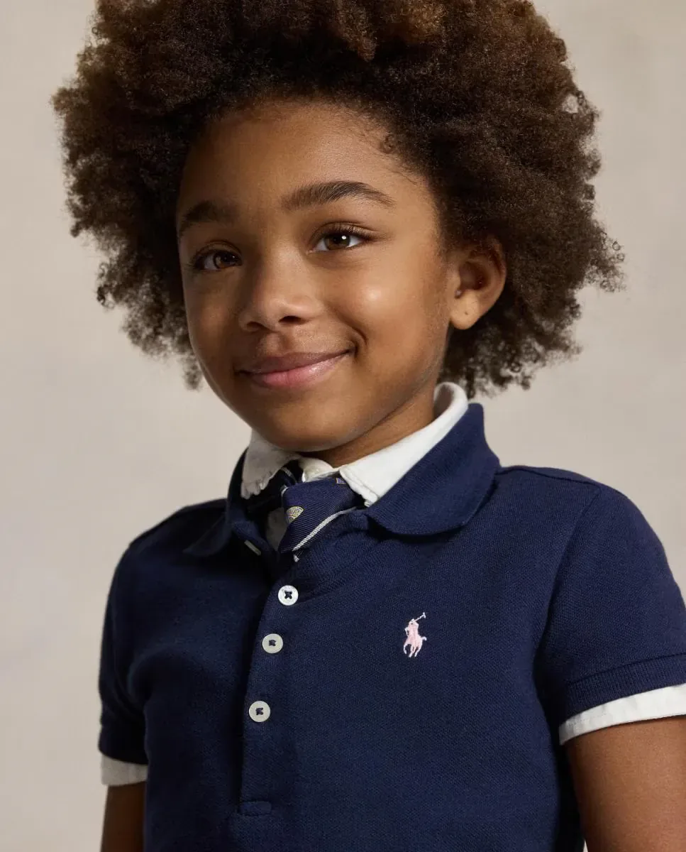 Детское платье поло из эластичного пике Polo Ralph Lauren, темно-синий — фото 3