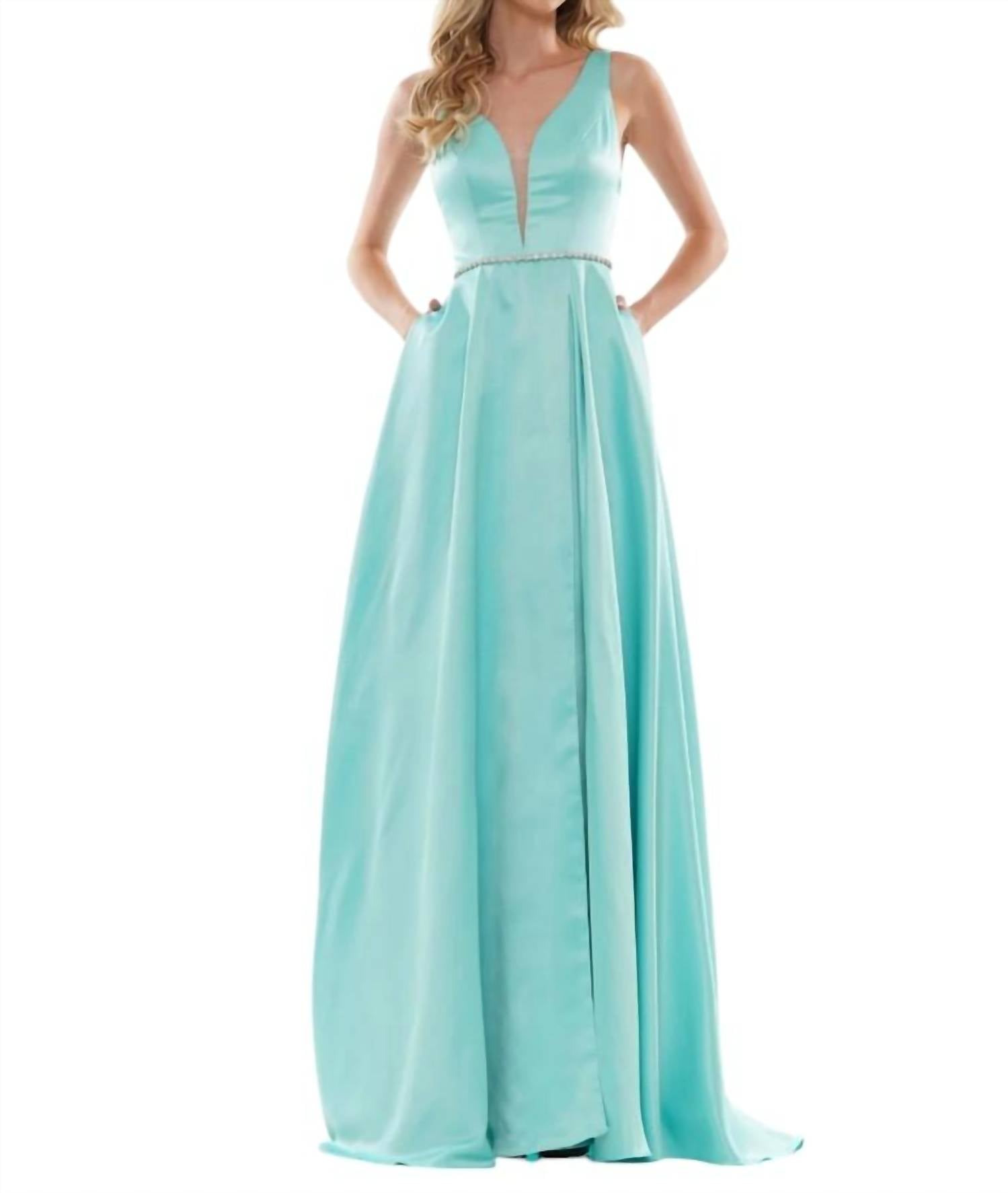 

Длинное атласное платье А-силуэта цвета мяты COLORS DRESS, цвет mint