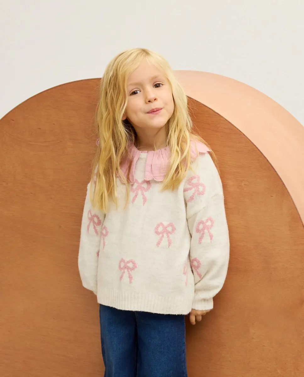 

Джемпер свободного кроя с круглым вырезом, интарсия с цветочным узором для девочки Kids El Corte Inglés, белый