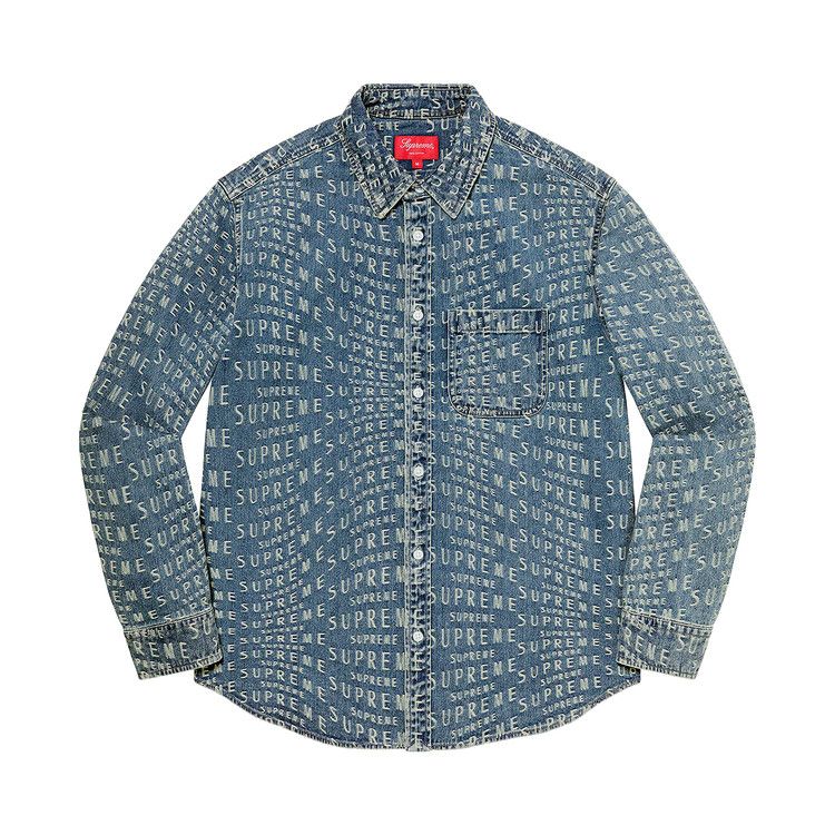 

Рубашка Supreme Wrap Jacquard Logos Denim Shirt, Blue