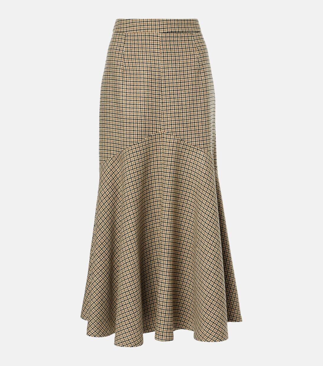 

Юбка миди из шерстяной фланели с узором «гусиная лапка» Patou, цвет houndstooth