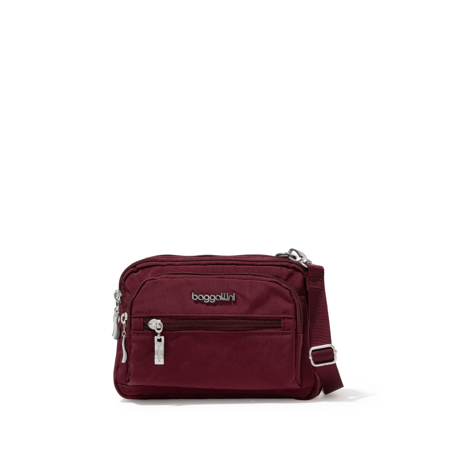 

Baggallini Женская маленькая сумка через плечо Bagg с тройной молнией, цвет Dark Cherry