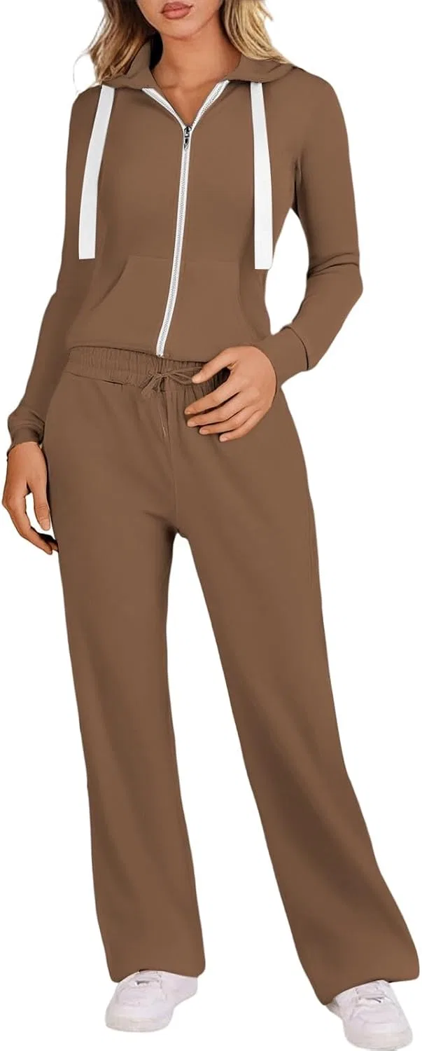 Спортивный костюм с молнией, толстовка и широкие штаны, Generic, #P-brown