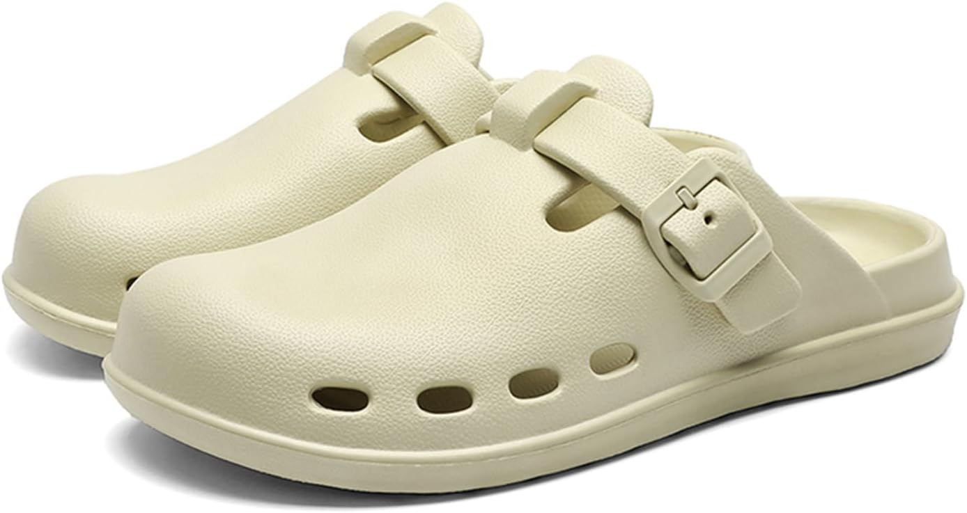 

Легкие сабо для женщин и мужчин: унисекс с поддержкой свода стопы, садовые туфли из ЭВА, дышащие, удобные, с регулируемой пряжкой, без застежки, для улицы и пляжа Fdskwky, бежевый