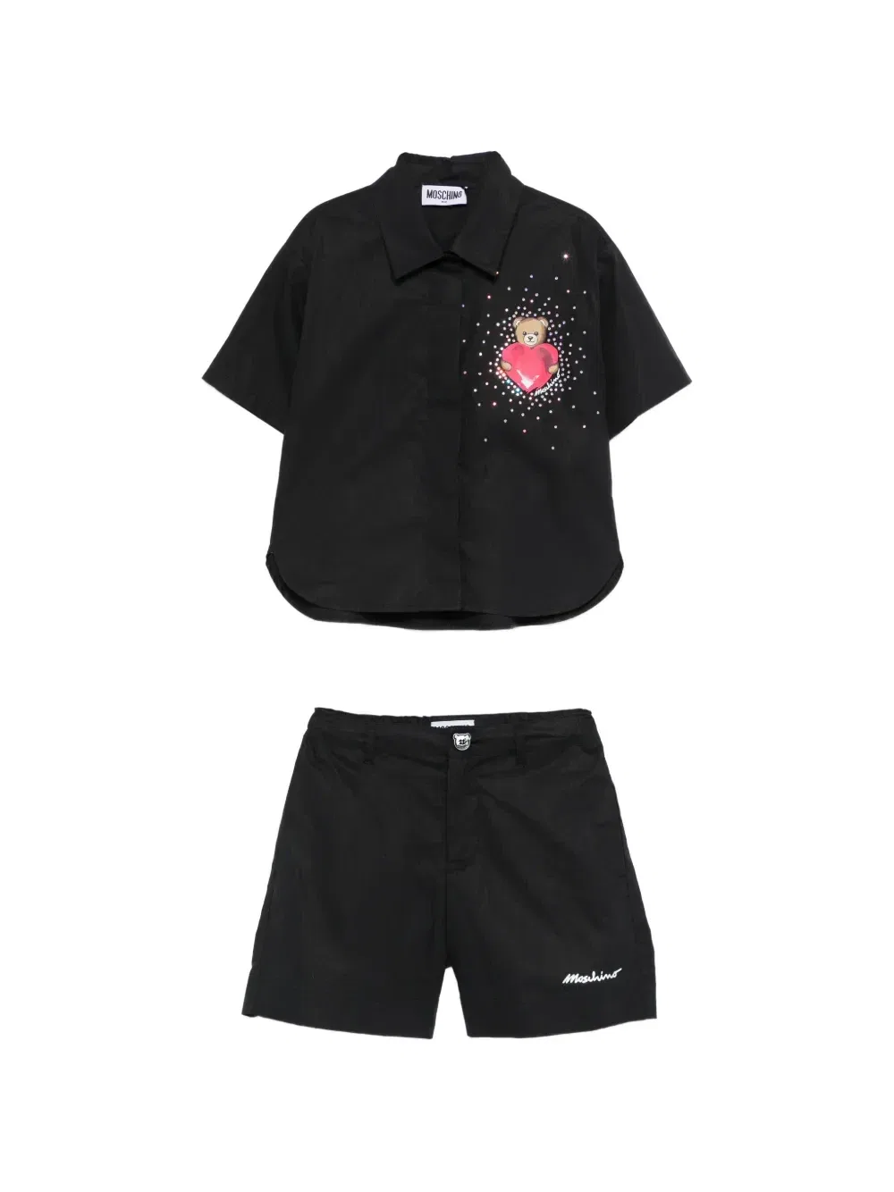 Украшенный комплект из рубашки и шорт Moschino Kids, черный