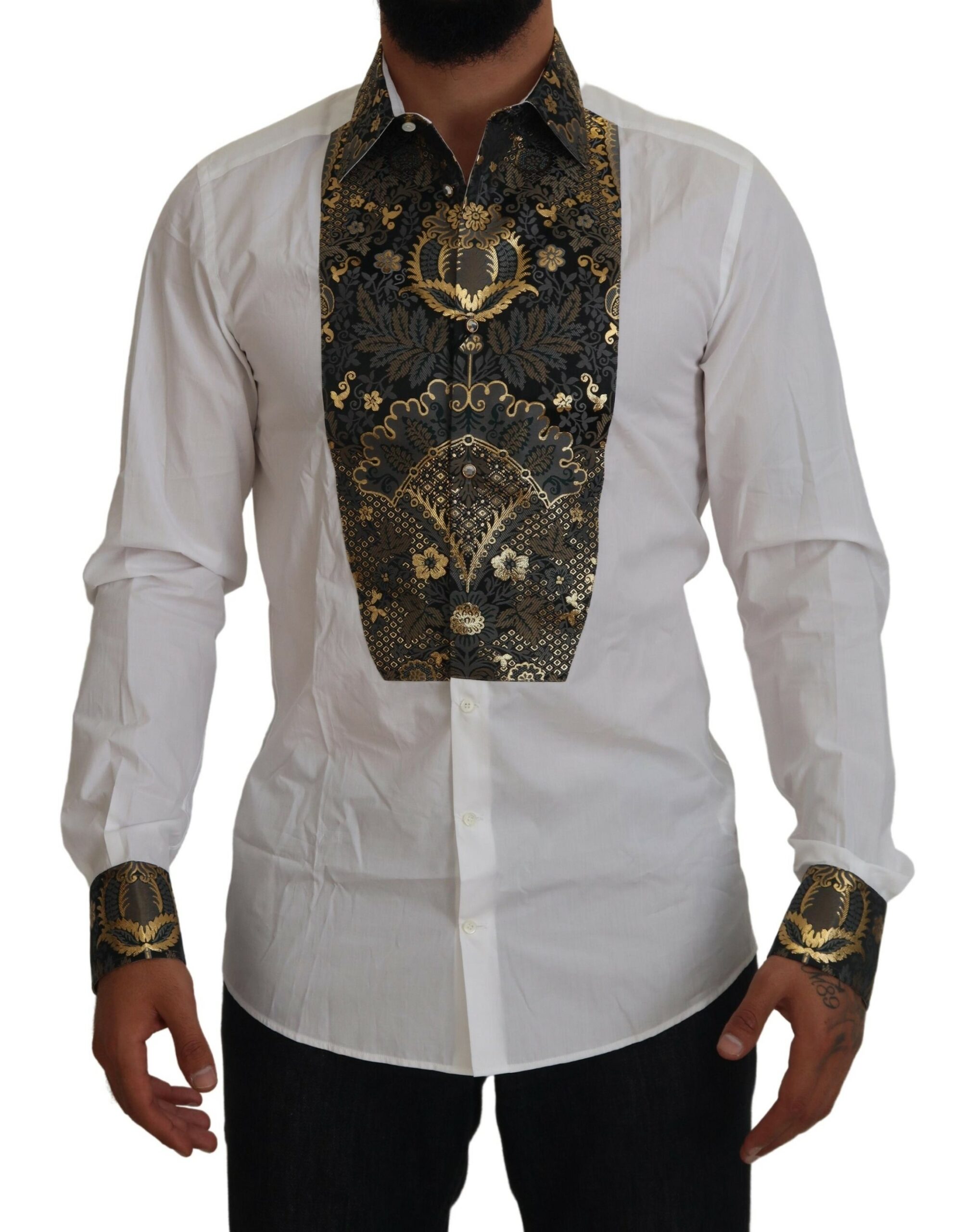 

Рубашка мужская в стиле барокко с отделкой из белого золота Dolce & Gabbana
