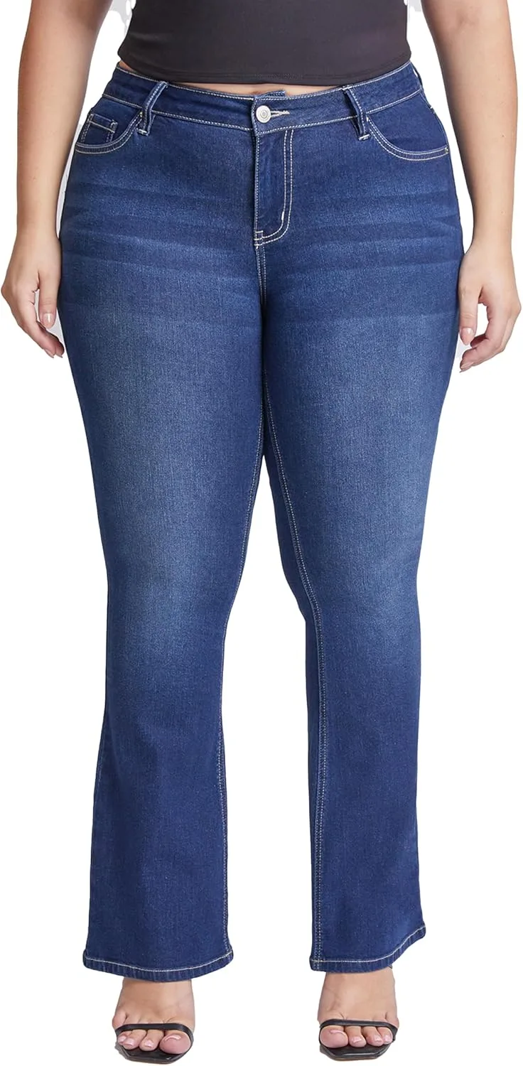

YMI Women's Plus Size Sustainable Mid Rise Boot Cut Jeans