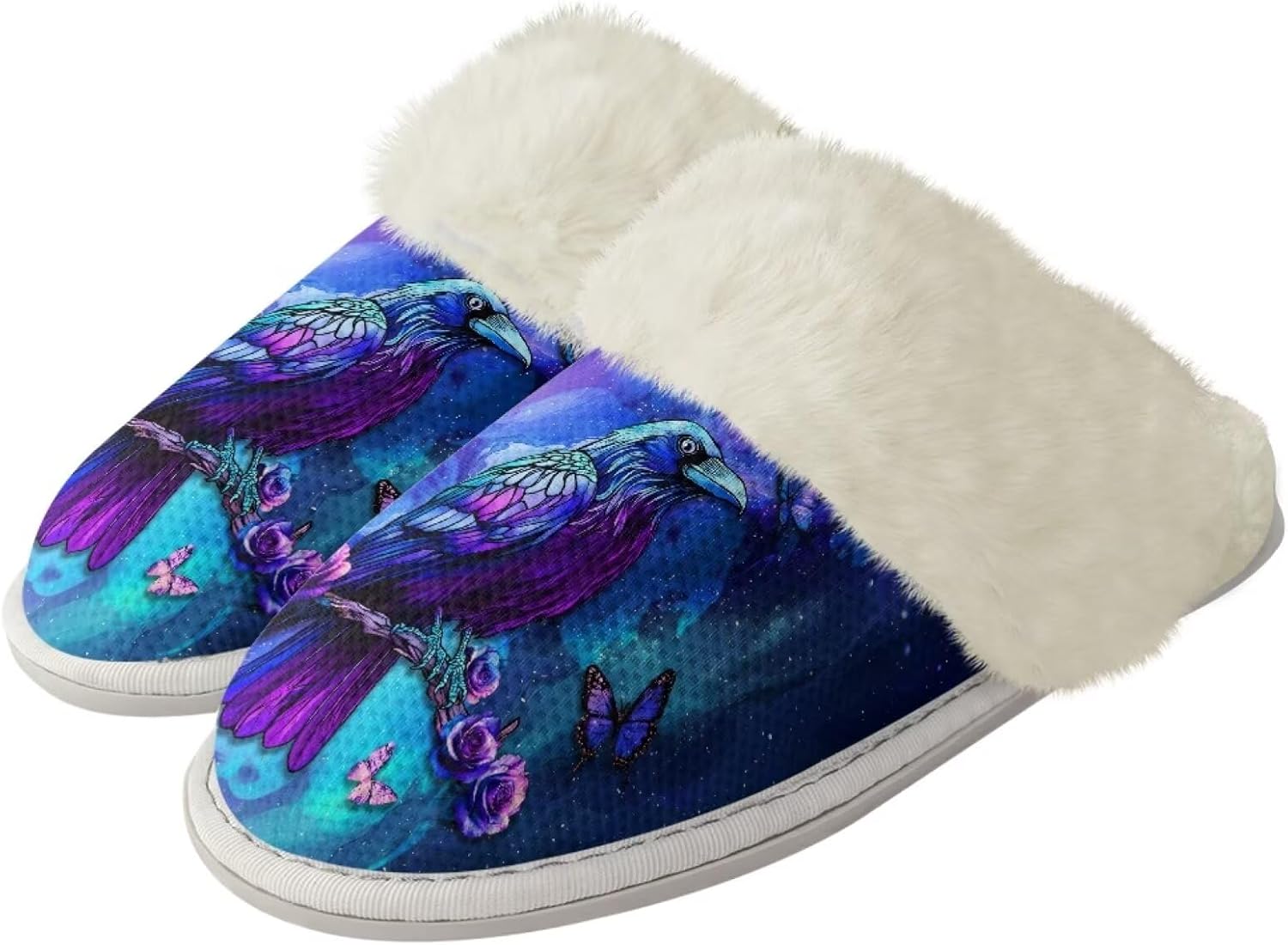 

Женские и мужские забавные пушистые тапочки с животными для пары, противоскользящие домашние туфли с резиновой подошвой, уютные Xixirimido, Parrot Butterfly