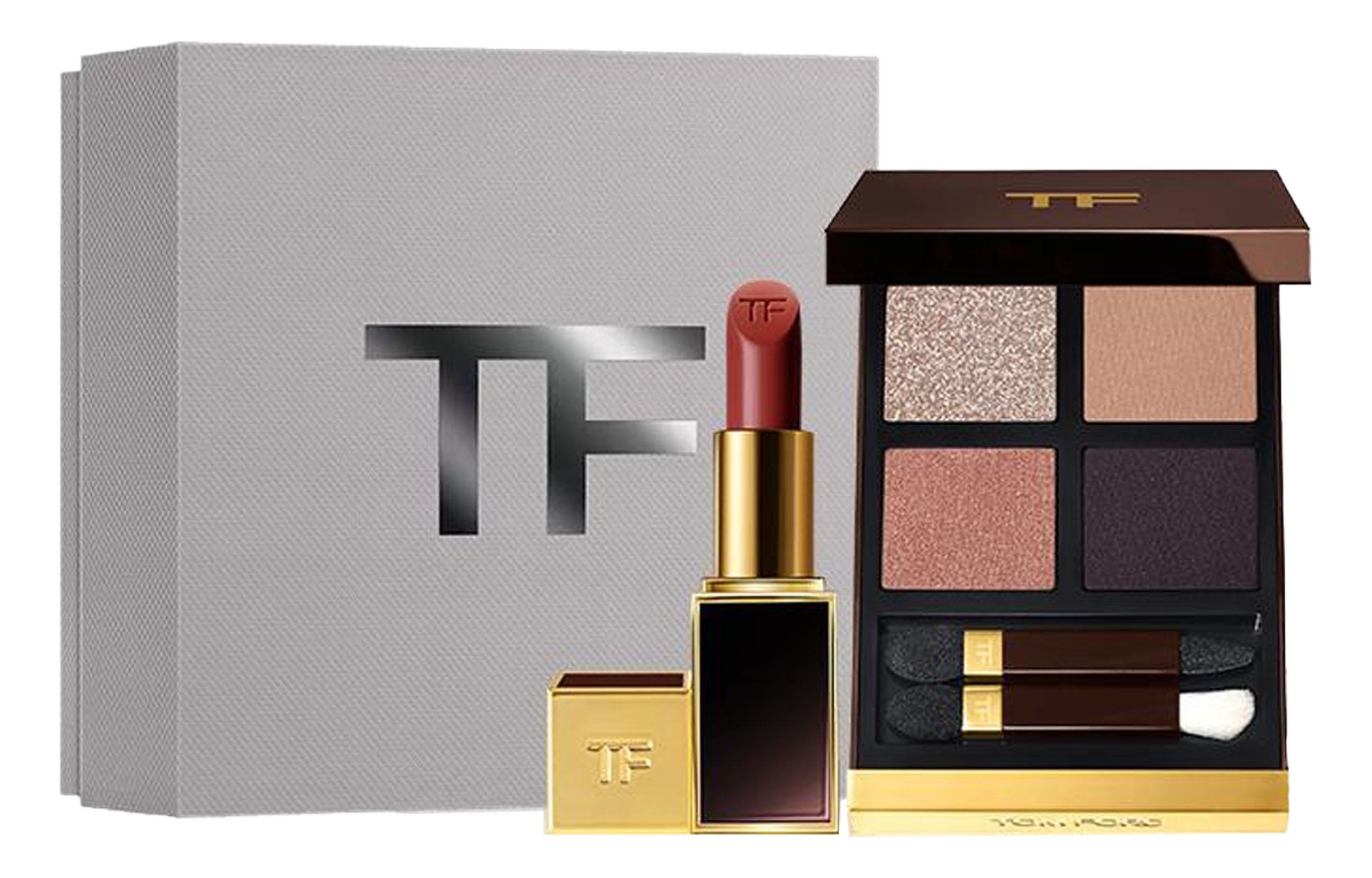 

TOM FORD Черная помада TF с четырьмя тенями для век, набор для макияжа, легко растушевывается, стойкая, 3,5 г+10 г