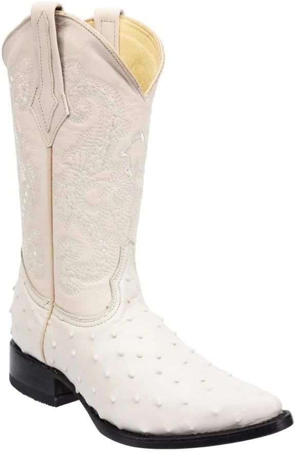 

Мужские ковбойские ботинки Western с J-образным носком из натуральной кожи с отделкой под страуса - зимний белый кость Generic