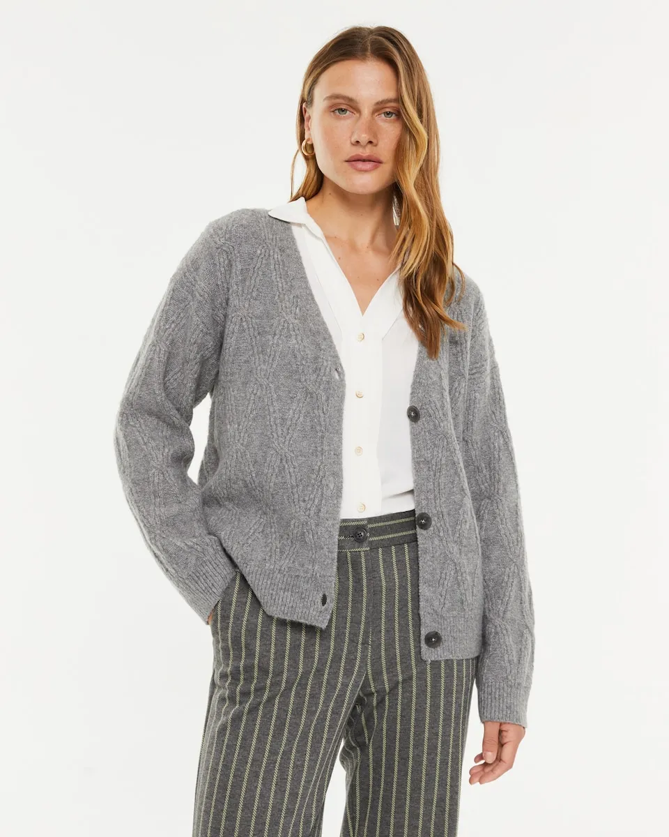 

Женский кардиган с узором ромбы, вырез «V» Paz Torras, серый