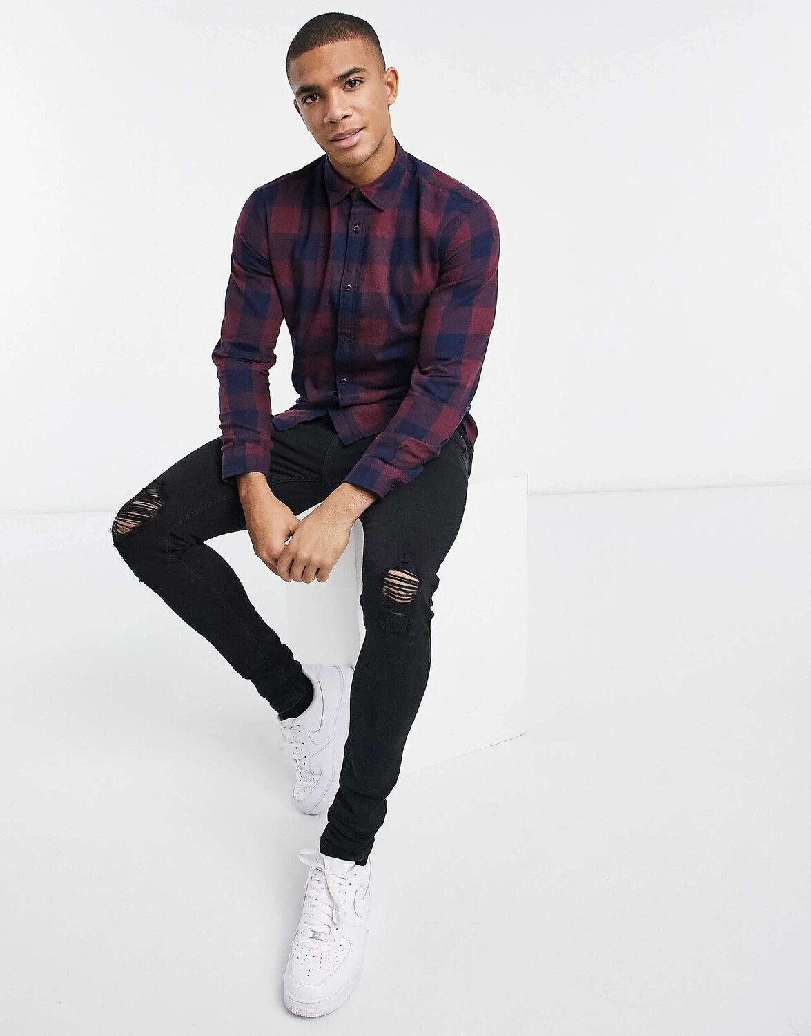 

Бордовая рубашка в клетку буйволового цвета Jack & Jones Essentials