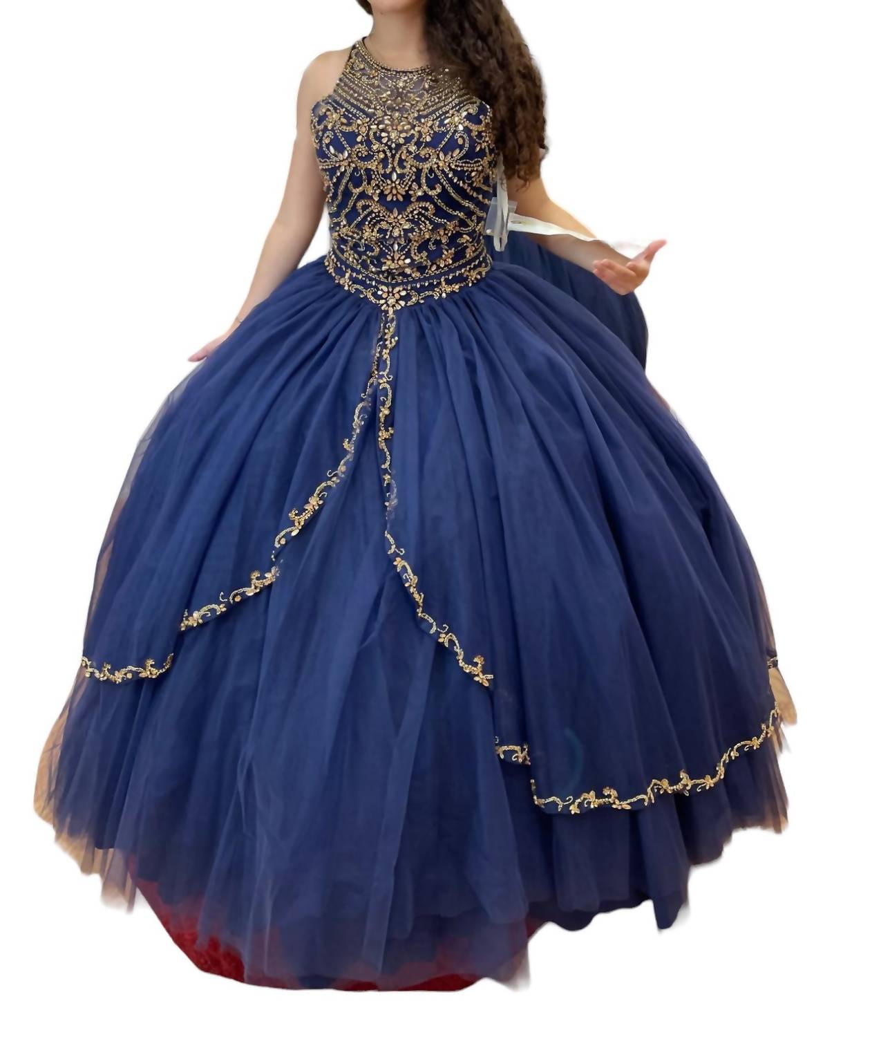 

Платье Quinceañera без рукавов в цвете «синий/золотой» Mary's Bridal