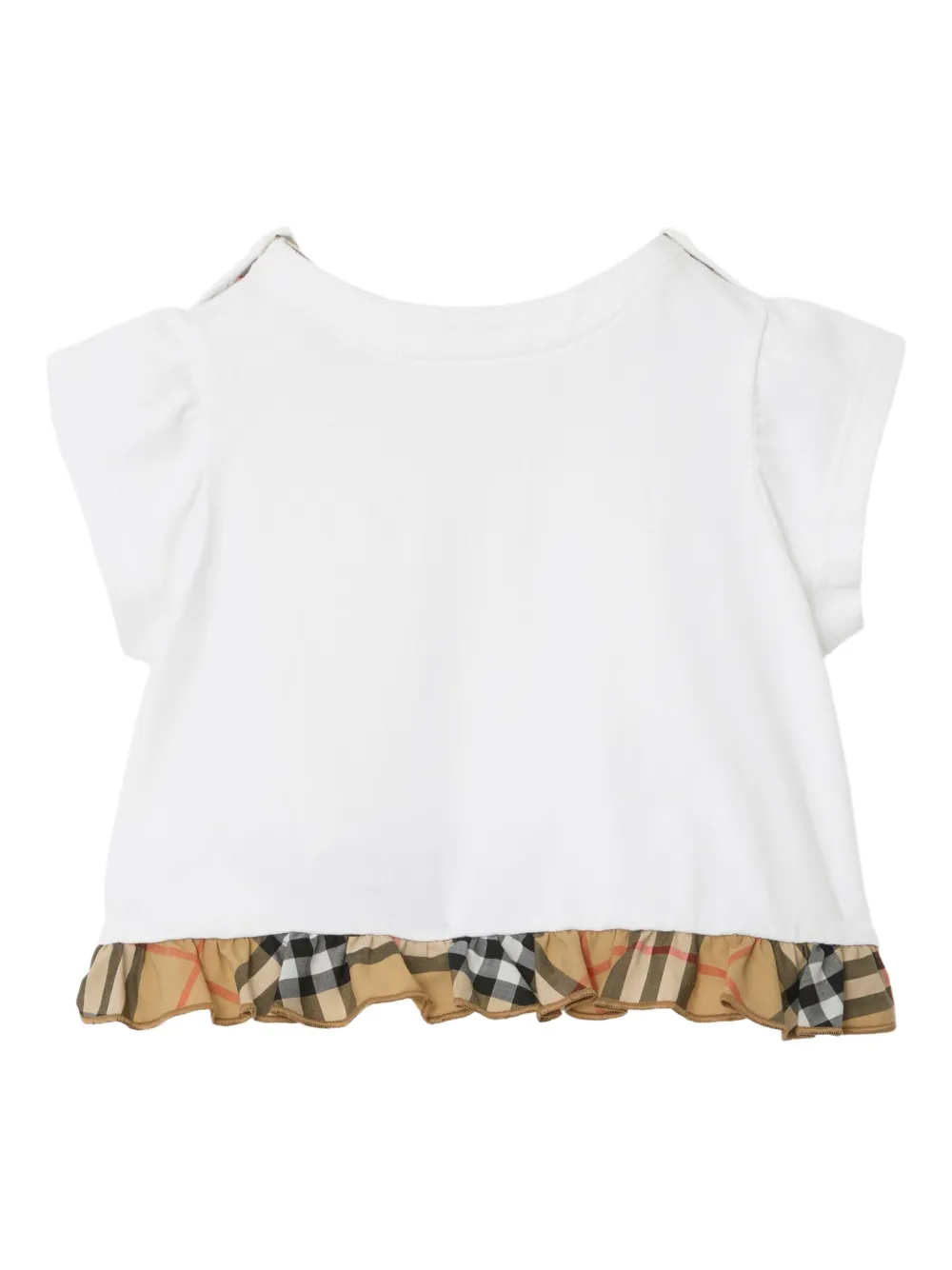 Футболка из эластичного хлопка в клетку с оборками Burberry Kids, белый — фото 2
