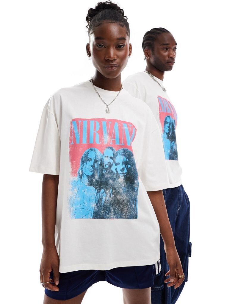 

Белая оверсайз-футболка унисекс с лицензионным принтом Nirvana ASOS