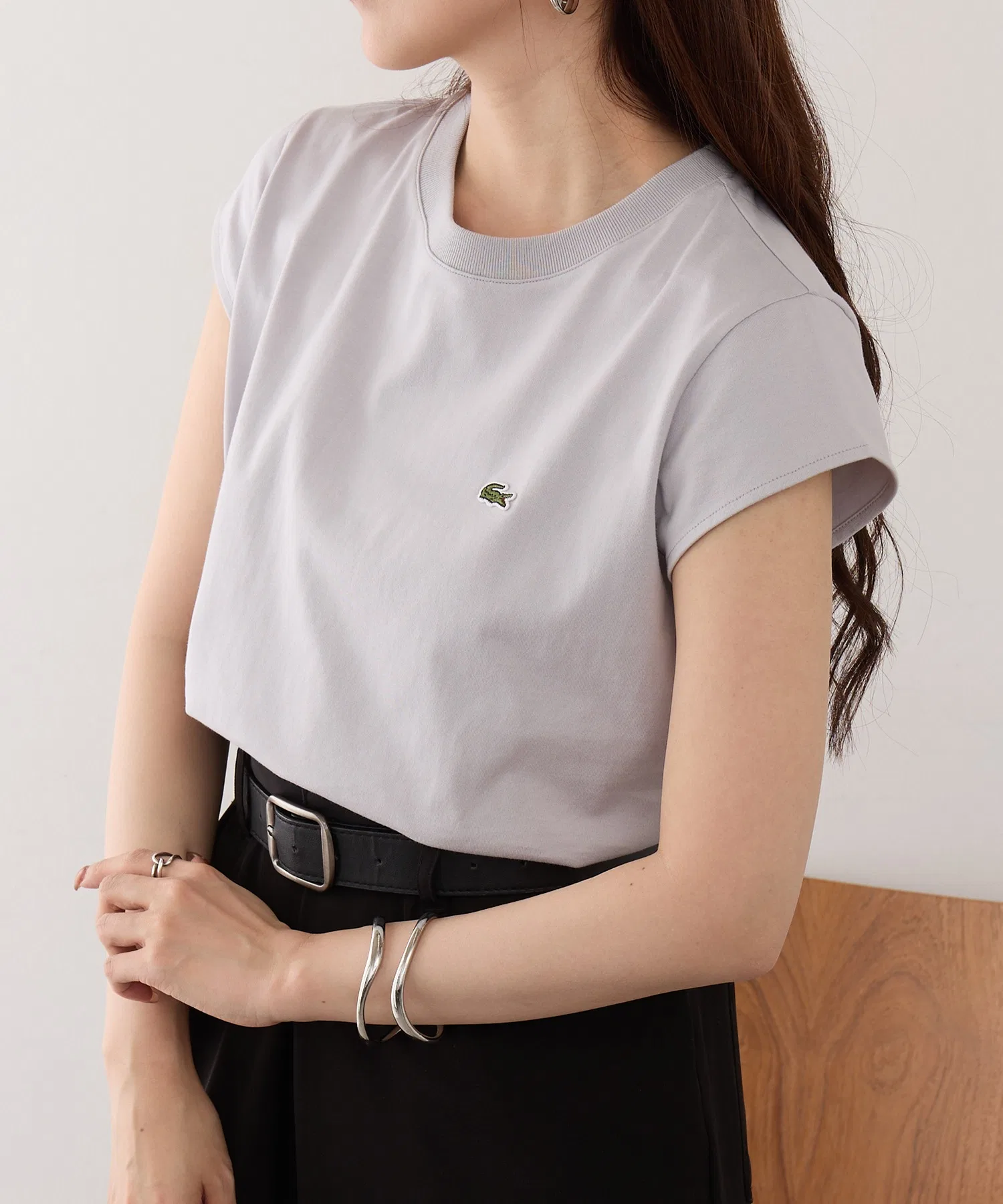 Футболка LACOSTE с коротким рукавом, женская, с логотипом, белая — фото 4