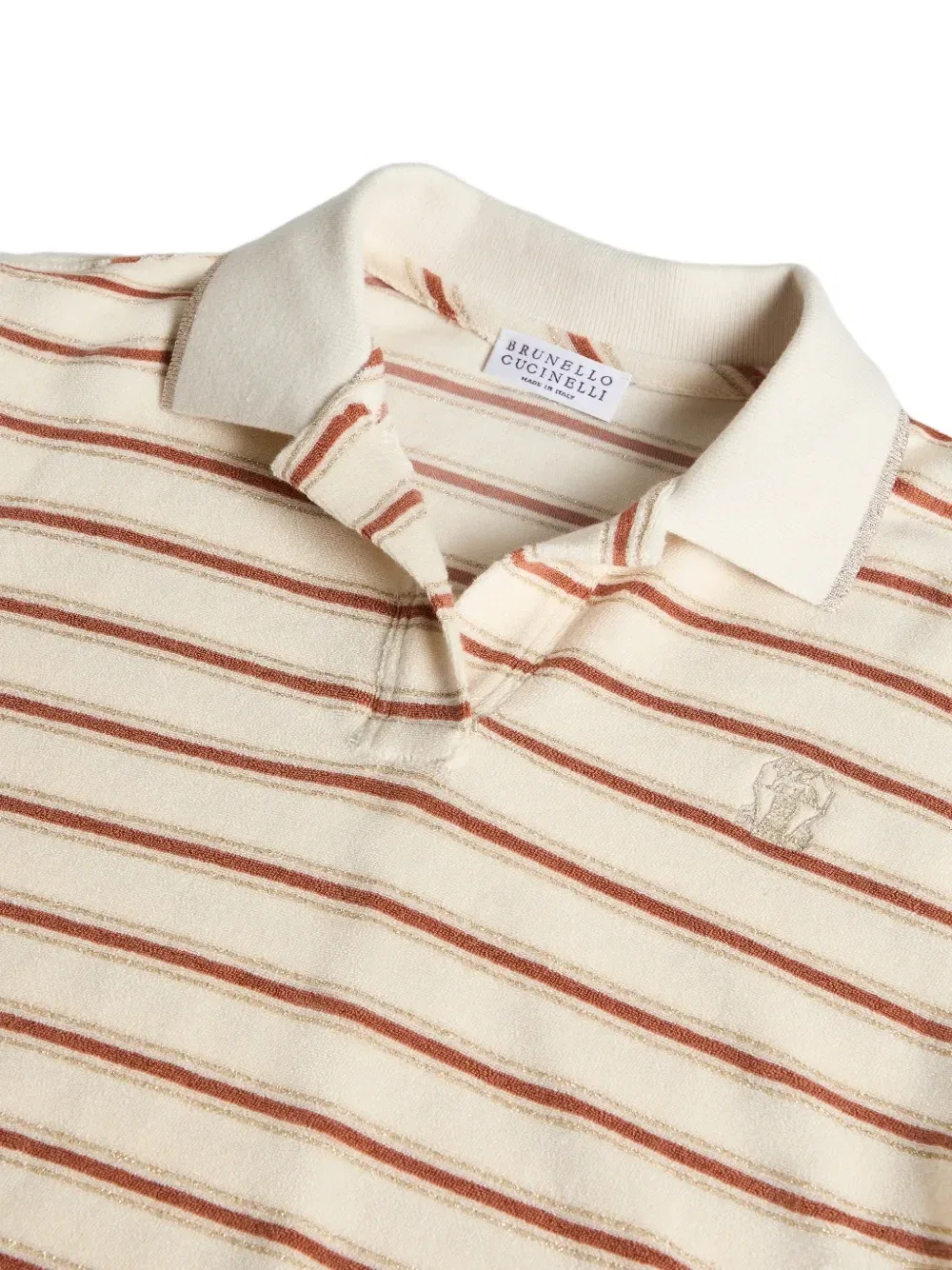 Рубашка поло из джерси с логотипом Brunello Cucinelli Kids, бежевый — фото 3