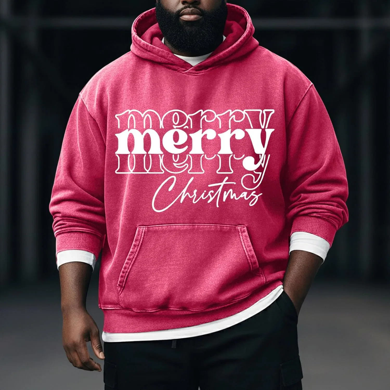 Худи мужское с принтом Merry Christmas, Generic, Hot Pink — фото 2