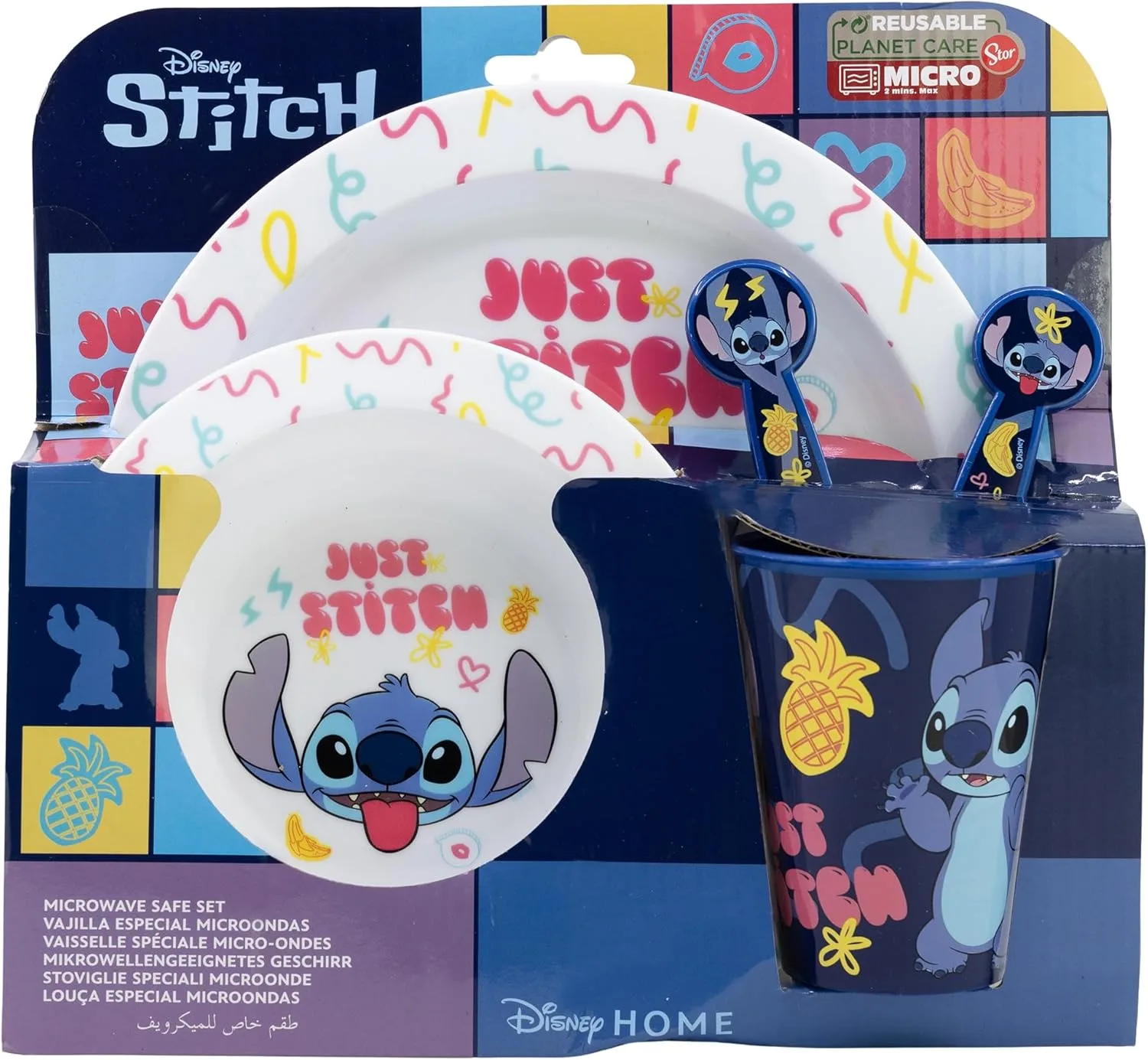 Набор для детского питания Stor Disney Stitch из 5 предметов, BPA Free, пластик, можно мыть и использовать повторно, безопасен для микроволновки и посудомоечной машины — фото 2