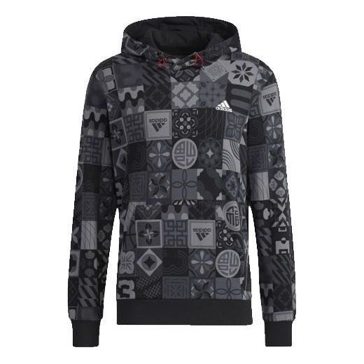 

Толстовка Men's adidas Cny Aop Hood Pattern Full Print Sports Black, черный