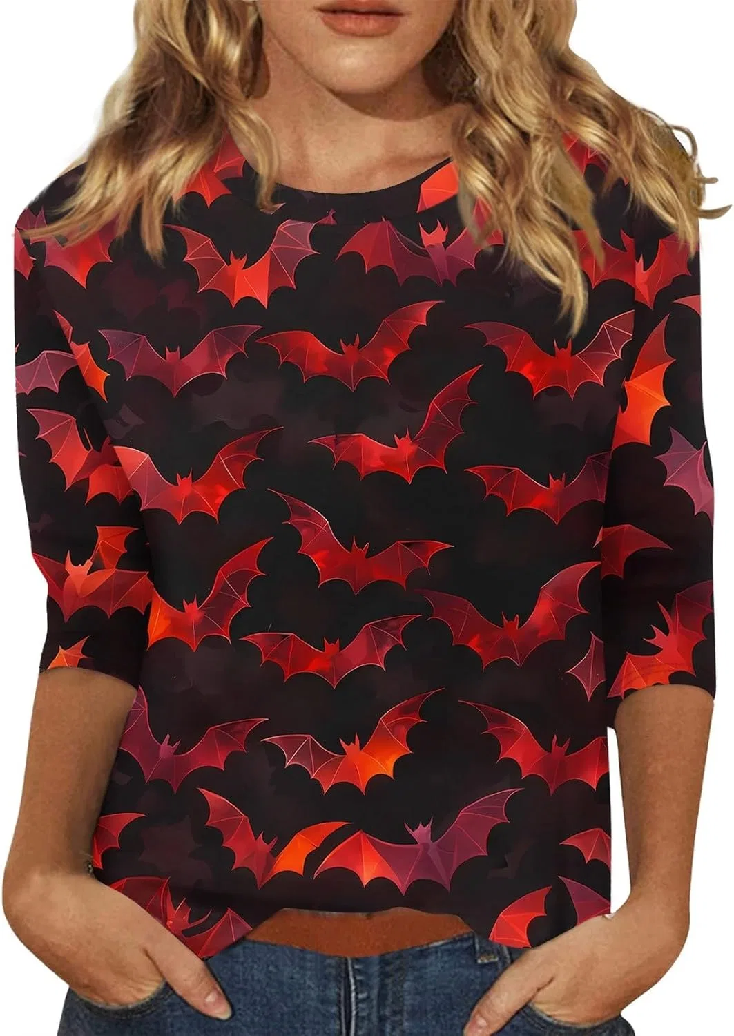 Блуза с 3/4 рукавом, Women's Halloween Print, 3-deep Red