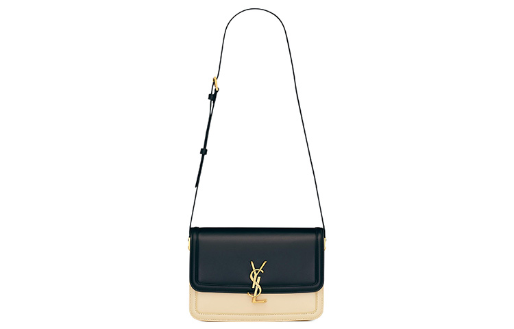 SAINT LAURENT SOLFERINO Кожаная сумка из коровьей кожи Tofu Bag через плечо кроссбоди среднего размера женская черная/бежевая — фото 2