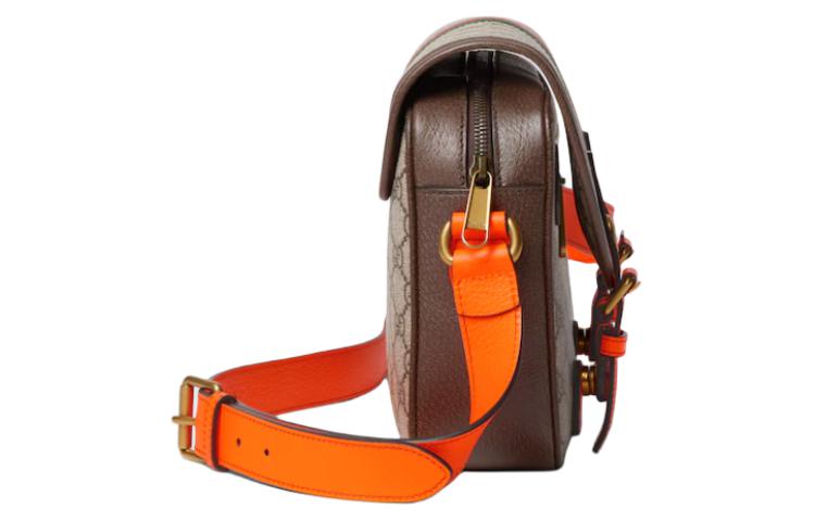 Gucci Сумка Ophidia из канваса с кожаной отделкой, наплечная сумка, сумка через плечо, мужская, бежевого, черного и оранжевого цвета — фото 3