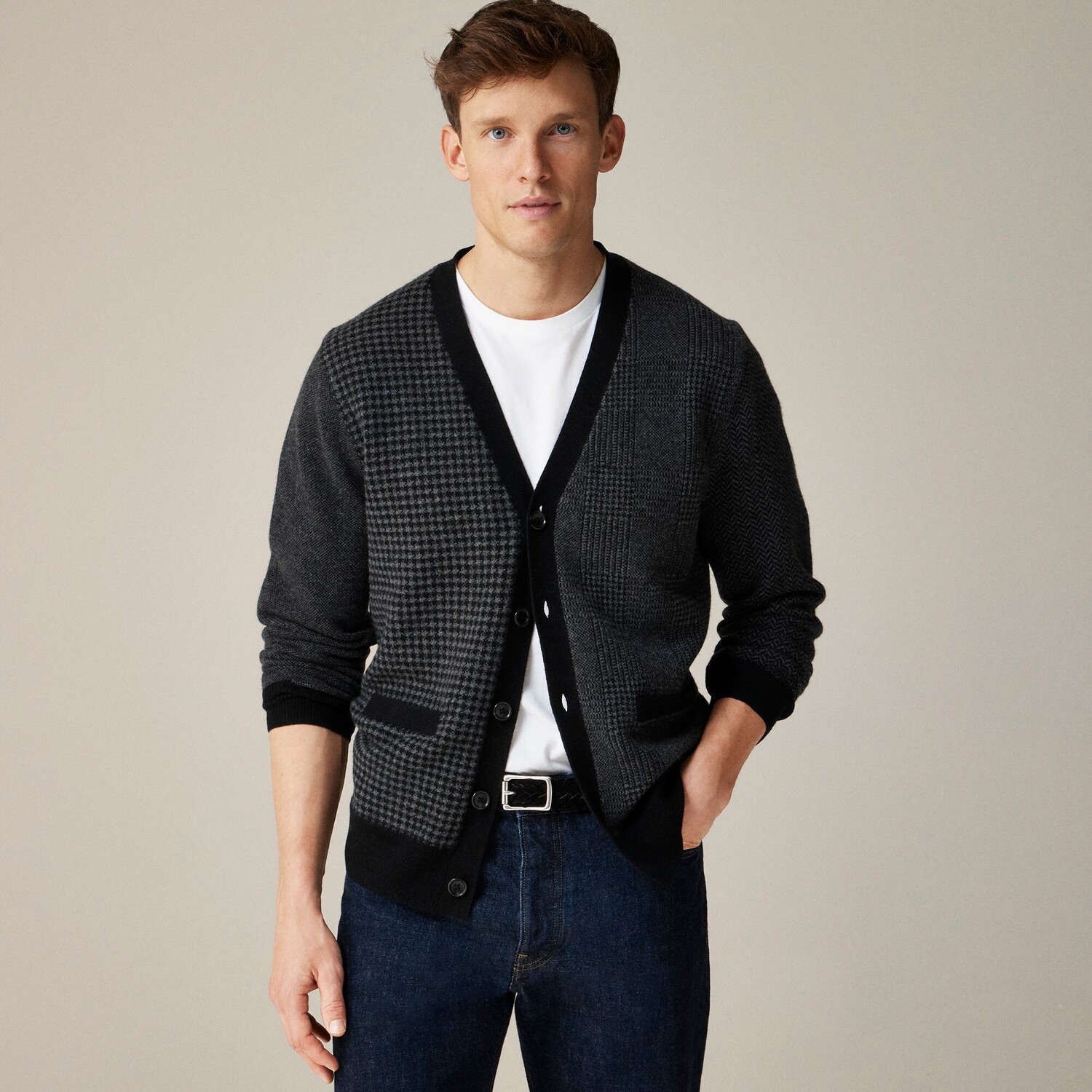 

Кашемировый кардиган-свитер со смешанным узором J.Crew, черный