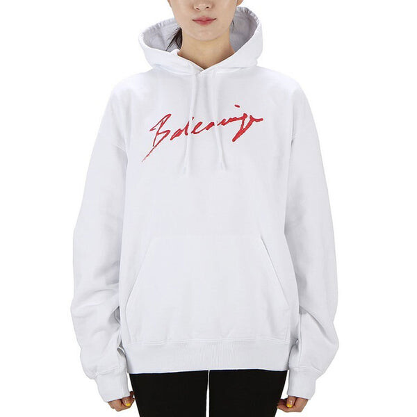 Свитер ss21 classic logo hooded long sleeves hoodie white Balenciaga, белый — фото 2