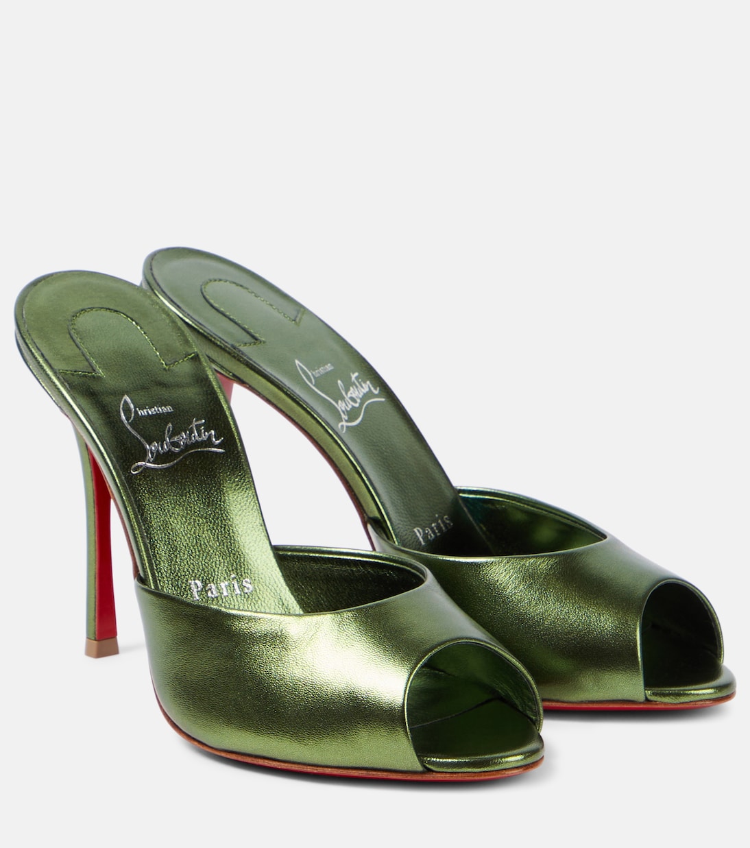 Me Dolly 100 мюли из металлизированной кожи Christian Louboutin, Vertlaine/Lin Vertlaine