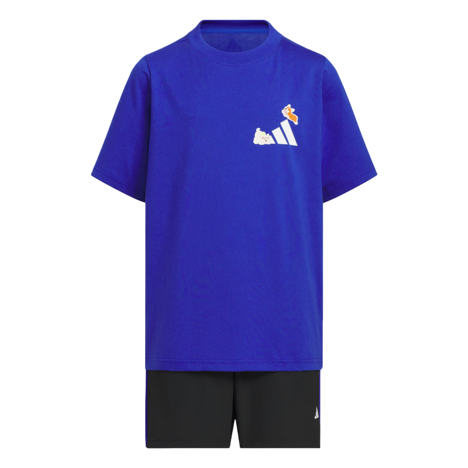 

Adidas Комплект спортивной одежды casual: футболка с коротким рукавом, два предмета, полуфлуоресцентный синий черный, для детей 3-7 лет