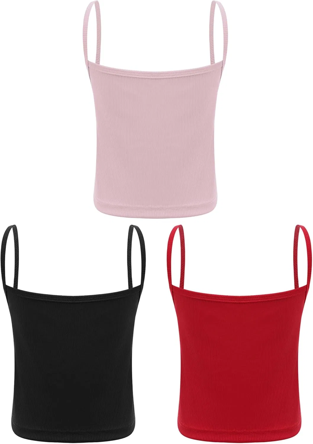 Комплект топов на бретелях для девочек, Jugaoge, 3 шт, Black&red&pink — фото 2