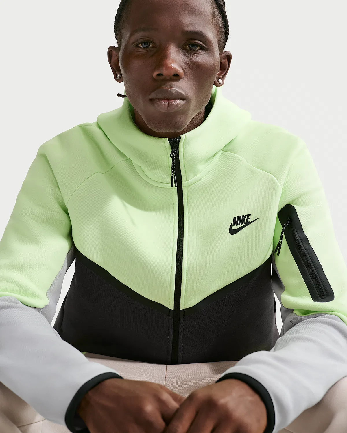 Мужская флисовая ветровка Nike Tech на молнии, Light Liquid Lime/Anthracite/Light Smoke Grey/Black — фото 3