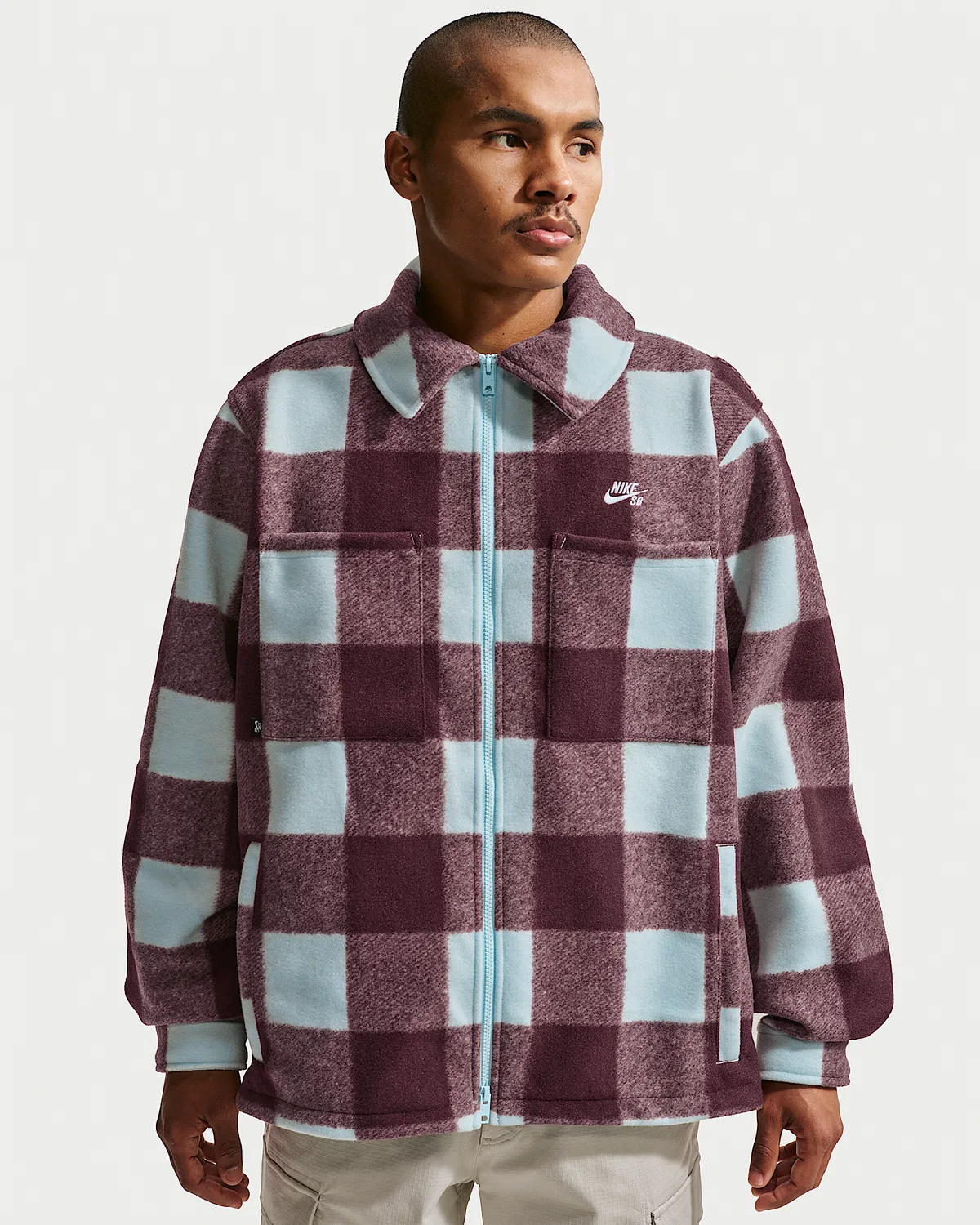 Essential Skate Shirt Jacket Nike SB, Glacier Blue/Burgundy Crush