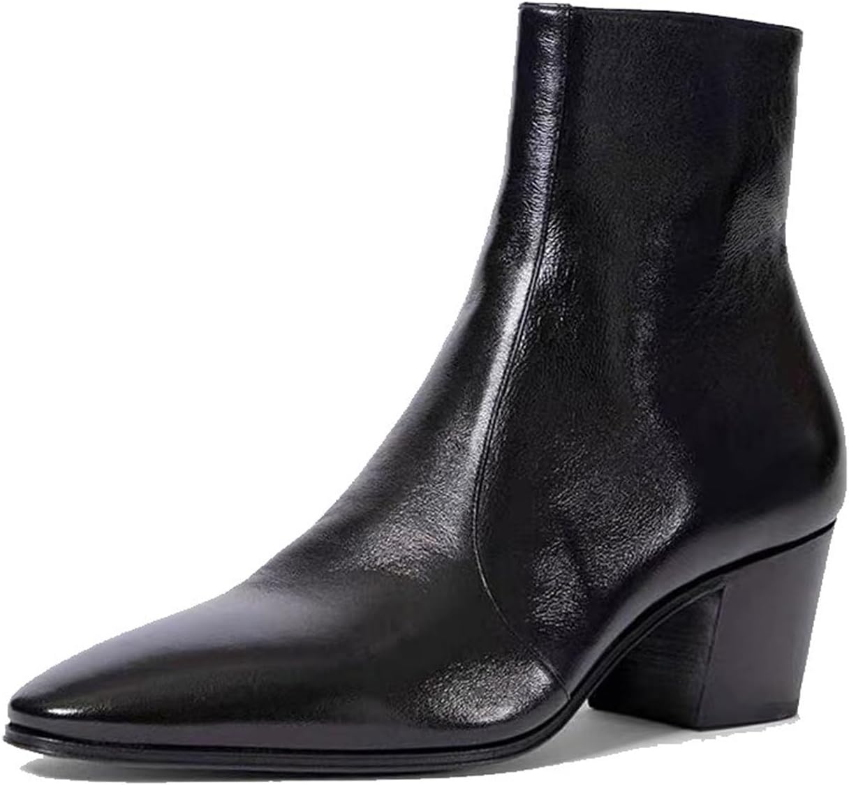 

Мужские кожаные ботинки-челси Santimon - модные ботинки с заостренным носком и боковой молнией на вечеринку, свадьбу, деловые мероприятия и ночной выход с каблуком-блоком/кубанским каблуком, черный